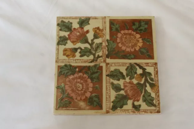 English Antique Period Tile Very Pretty Floral Design Colourful