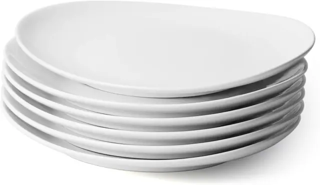 White Dinner Plates 11 Inch - Porcelain Modern Curve Square Plate Set of 6 - Dis