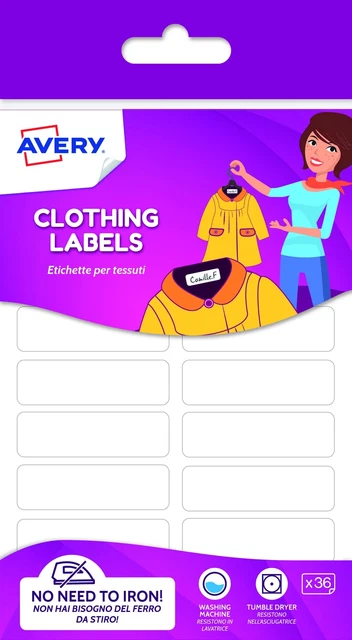 Avery Clothing Labels 45x13mm White (Pack 36) - ETVET36.UK Stationery NUOVO