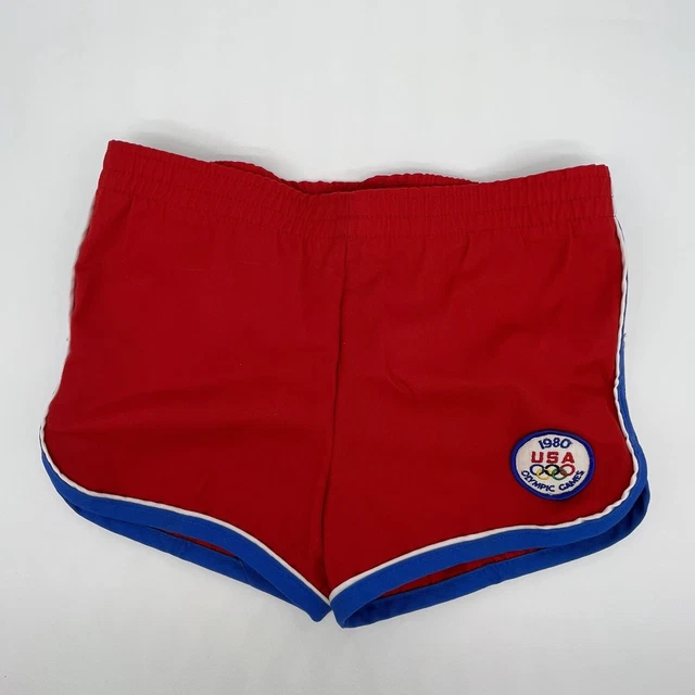 Levis 1980 Olympics Activewear Exercise Running Shorts Red Boys XS Vintage