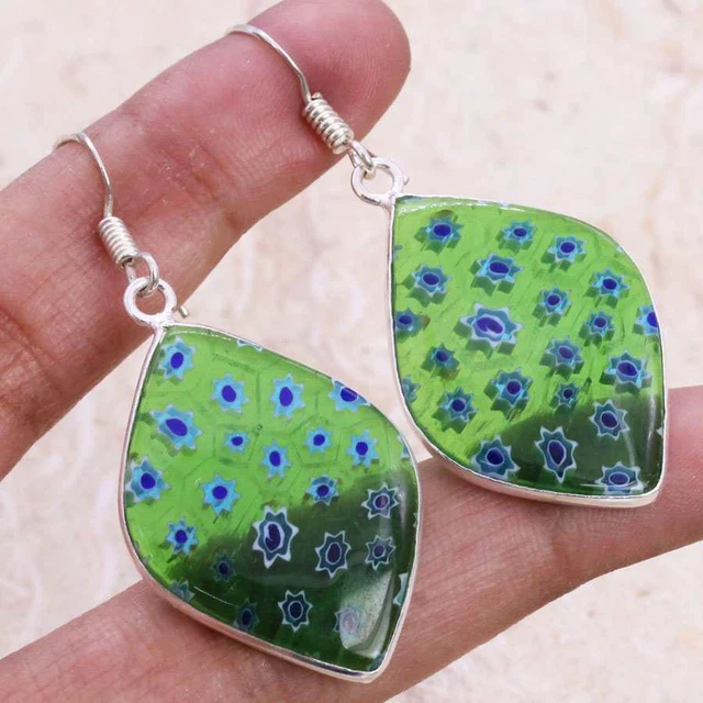 Dichroic Glass 925 Silver Plated Handmade Earrings of 1.8" Ethnic Gift