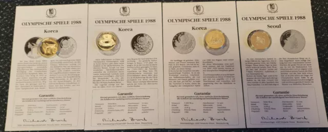 4 Silbermünzen Olympia Seoul 1988 925 Silber 5000 Won Münzen Sammler Münzen