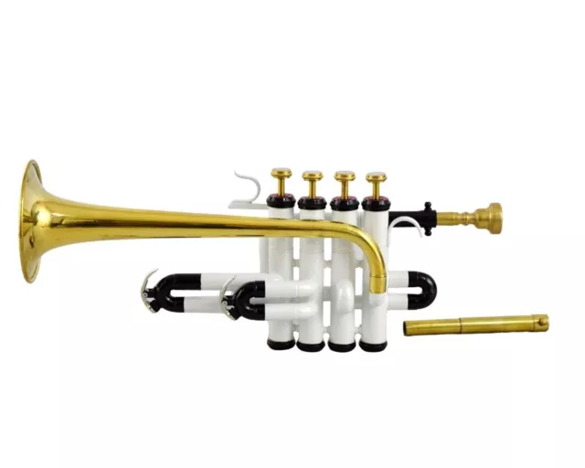Piccolo Trumpet Brass Bb Pitch With Free Hard Case & Mouthpiece WHITE