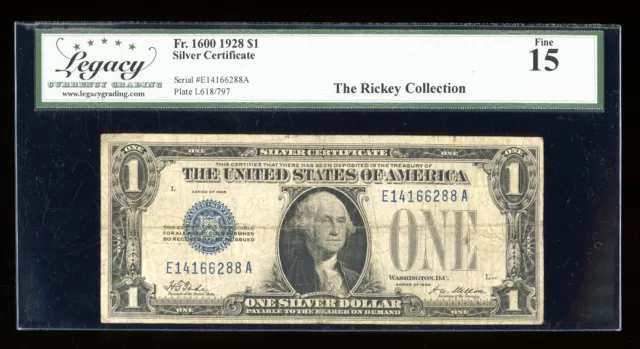 DBR 1928 $1 Silver Fr. 1600 EA Block Legacy 15 Serial E14166288A