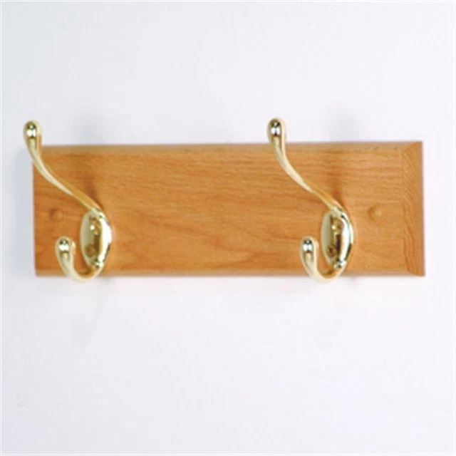 Wooden Mallet HCR-2BLO Double Hook Coat Rack in Light Oak - Brass