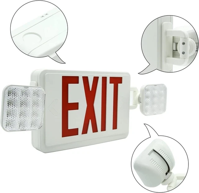 LED EXIT SIGN Emergency Combo Light with Adjustable Two Head Battery ...