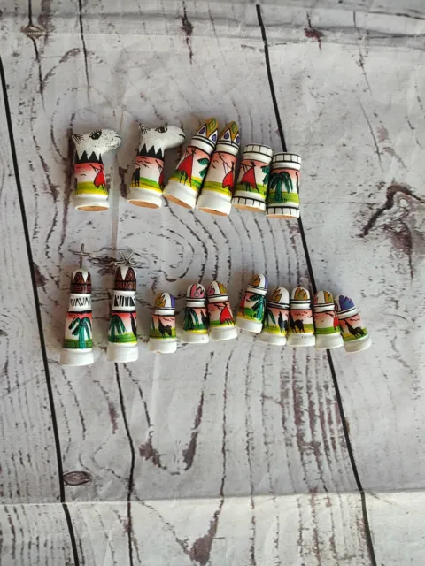 Wooden Handpainted Chess Set Figures Small Only One Side Of Pieces