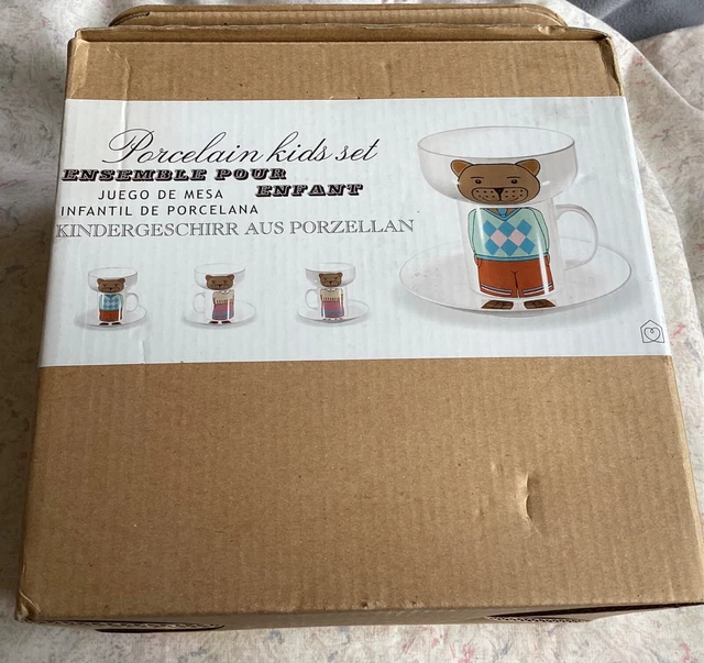 Hábitat - 3 osos 3 piezas porcelana para niños conjunto de desayuno taza y plato y tazón - nuevo en caja