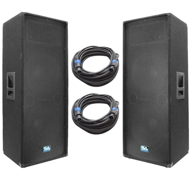 Pair of Dual 15" PA/DJ Loudspeakers and 50' Speaker Cables - 15" Club Speakers