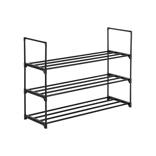 3-stufiger schwarzer Schuhregal-Organizer für Schlafzimmer, Eingangsbereich,
