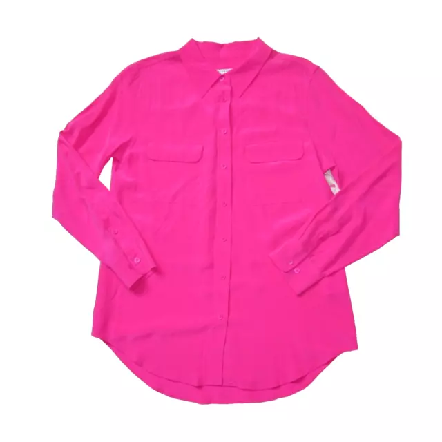 NWT Equipment Slim Signature in Magenta Washed Silk Button Down Shirt L $204 2