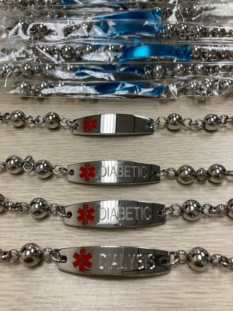 Pulseras de identificación médica en blanco 13 blancas en embalaje original, 3 grabadas, diabéticas
