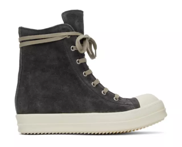 Rick Owens Geobasket Dark Dust Grey Milk Suede Velvet High Top Sneaker 45 12