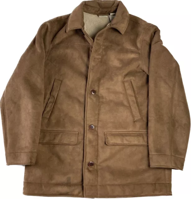 LL BEAN JACKET Coat Sherpa Lined Mens Faux Suede Brown Barn Ranch Size ...