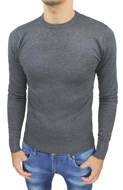 MAGLIONE PULLOVER UOMO GRIGIO SLIM FIT CASUAL INVERNALE MAGLIONCINO da M a XXXL