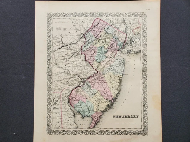 1855 Colton Map - New Jersey - 100% Genuine Antique