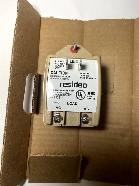 Brand New, Open Box Honeywell Home Resideo 1321-1 Transformer 16.5 VAC, 25VA 120