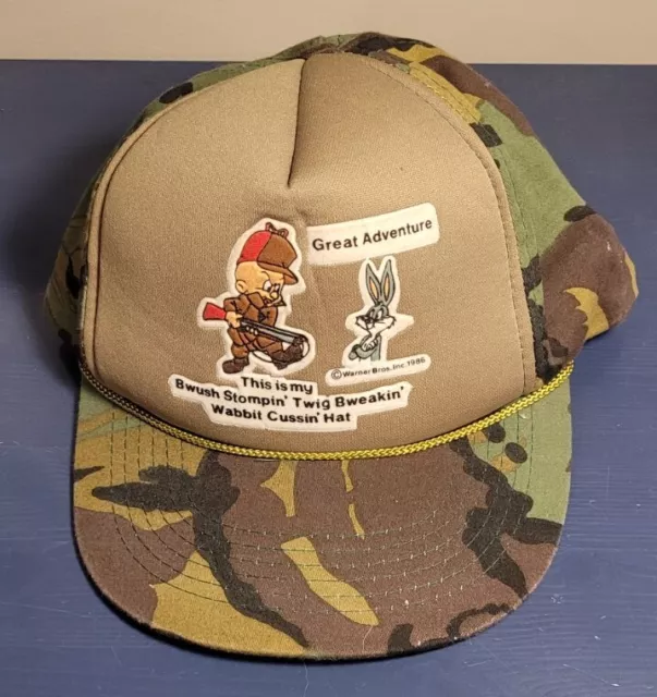 Six Flags Great Adventure Camo Looney Tunes Hat - Bugs Bunny Elmer Fudd WB 1986