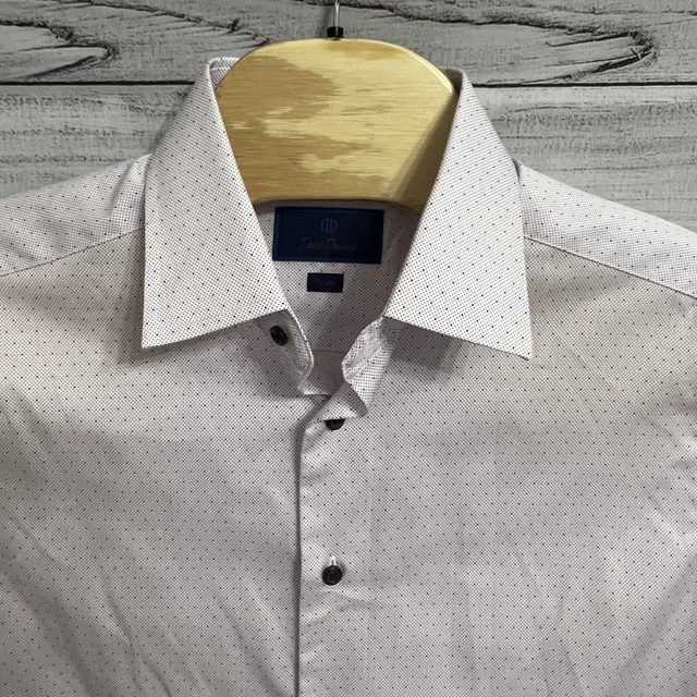 David Donahue 16 32/33 Mens Purple Dot Long Sleeve Button Up Shirt Trim Fit