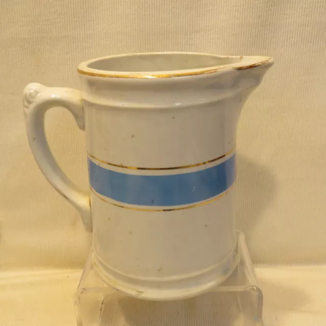 Rare Antique Homer Laughlin Hotel Ware Pitcher Hall Boy Jug Blue w/ Gold Stripes