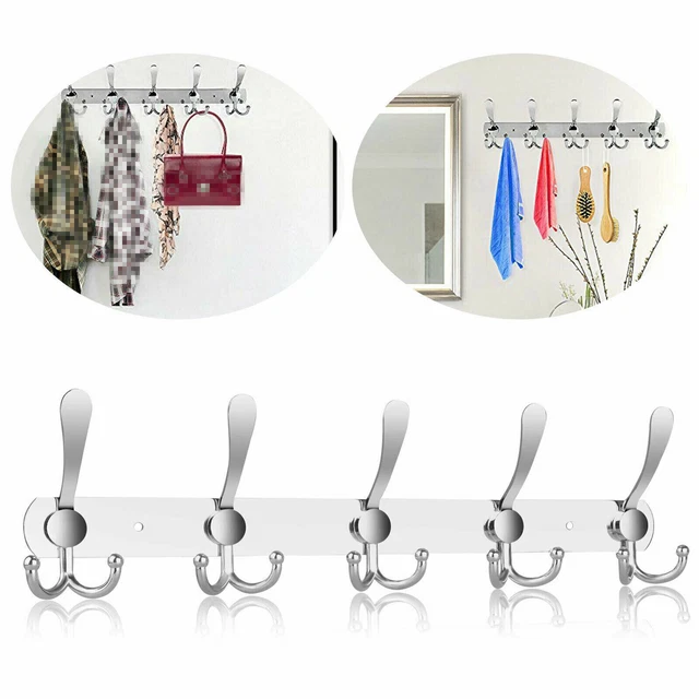 Stainless Steel 15 Hooks Wall Hanger Coat Hat Clothes Holder Bedroom Towel Rack