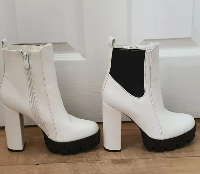 WHITE HIGH HEEL Boots, Faux Leather, Zip, Size 4, DAYVINE £8.99