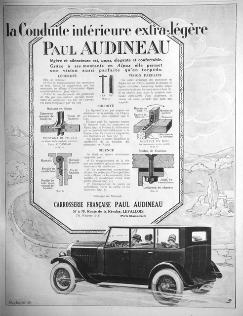 1925 Press Advertisement French Body Paul Audineau Interior Driving