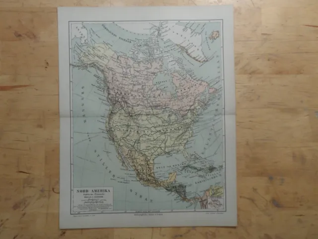 Orig.(1890) Lithographie Landkarte Nord-Amerika Politische Übersicht