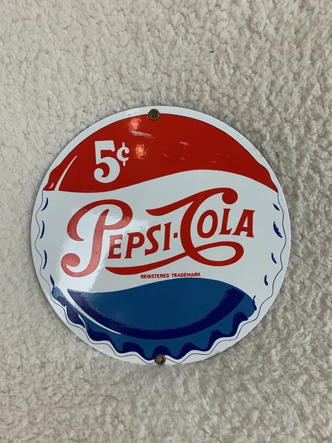 VINTAGE 5c PEPSI-COLA PORCELAIN ENAMELED ANDE ROONEY SIGN shipped in Foam Board