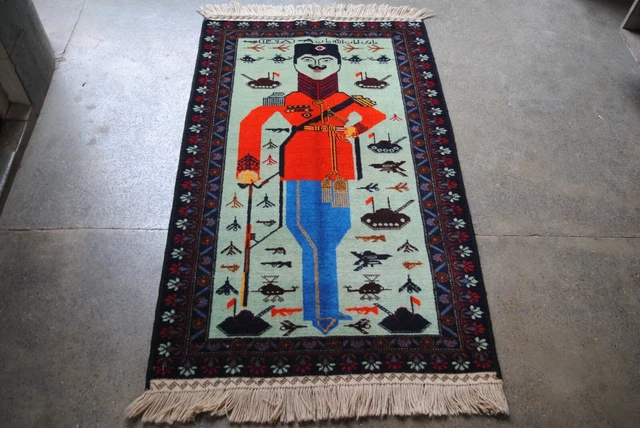 HAND MADE AFGHAN WAR KNOTTED GHAZI AMANULLAH PICTORIAL RUG, SIZE 143 CM x 87 CM