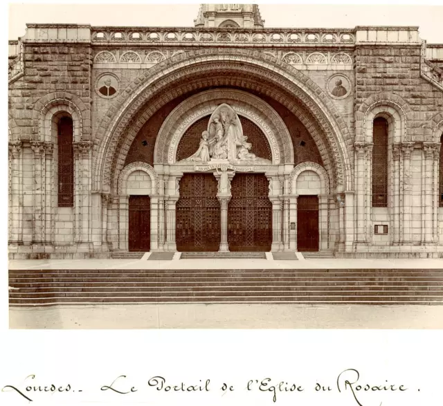 France, Lourdes, Le Portail de l&#039;Eglise du Rosaire  Vintage albumen print.