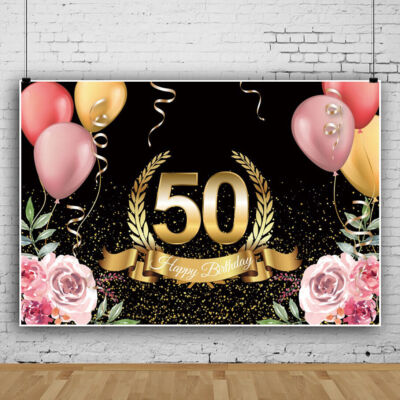 FLOWER FIFTY HAPPY 50th Birthday Backdrop Photo Background Banner Party