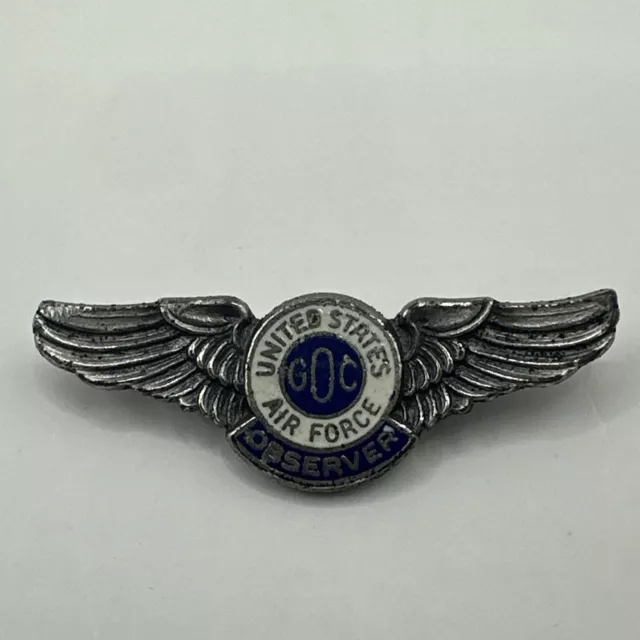 Vintage US Air Force Civilian GOC Observer Pilot Wings pin WW2 enamel wings