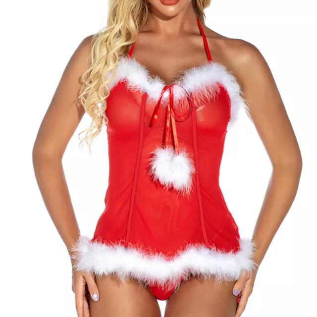 Damen Weihnachten Frau Weihnachtsmann Outfit Sexy Kostüm Nachtwäsche Mini