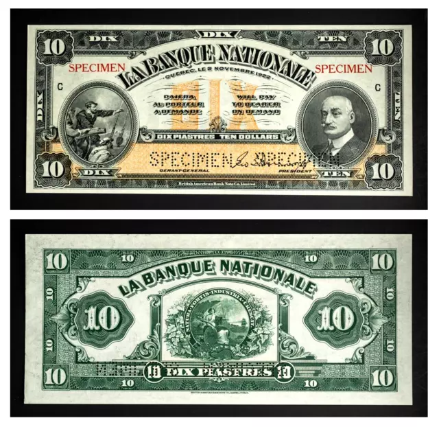 Canada. Quebec  1922 La Banque Nationale $10 Specimen, UNC  P-S872s