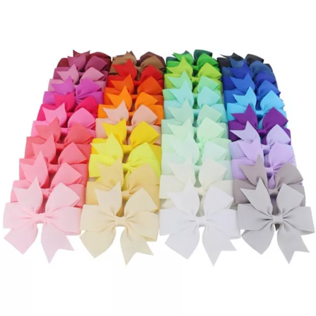 40Pcs Ribbon Bow Hair Clip Pure Color Hairpin Hair Accessories For Girls Kids 2