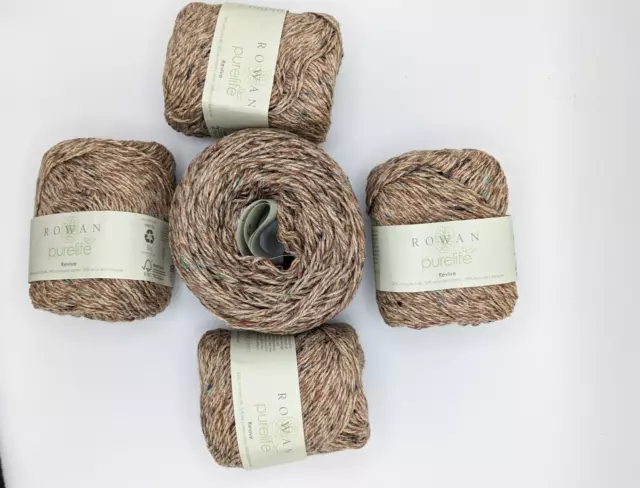 5 SKEIN MIXED LOT ROWAN PURELIFE REVIVE, Rock, 36% Cotton/36% Silk/28% Viscose