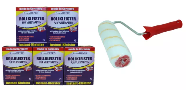 5 x Rollkleister 200 g = 1 Kg für Vliestapeten Vlieskleister + Kleisterrolle