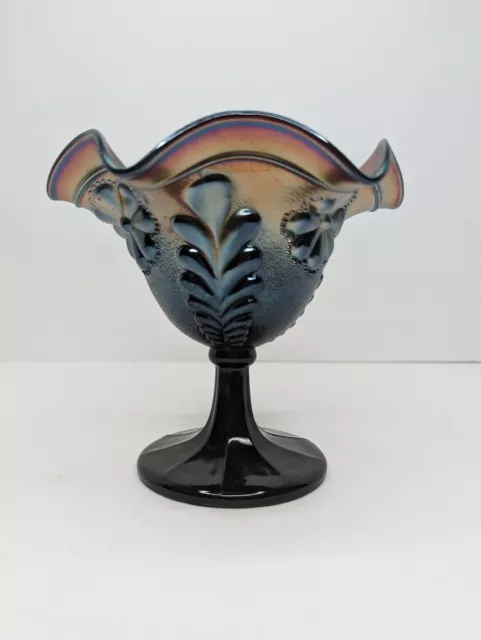 Northwood Carnival Glass Amethyst Daisy and Plume Compote READ!