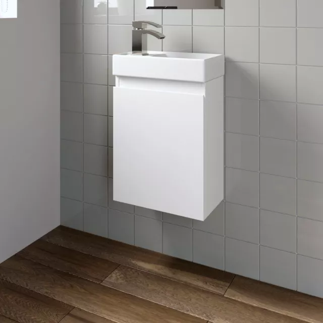 Gloss White Wall Hung 400mm Slimline Vanity Unit Basin Sink Cloakroom Bathroom