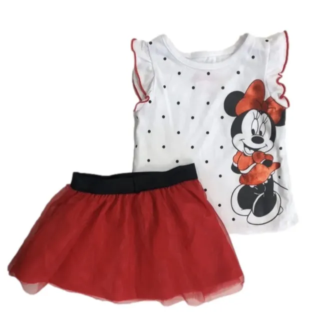 Disney Junior  Minnie Mouse Shirt & Skirt Size 4T Red, White 2 Piece Set NWT