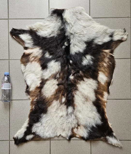 Grand Tapis Patchwork En Véritable Peau De Chèvre – Vintage Fait Main – Jeté De Canapé