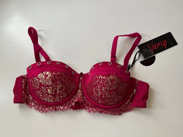 Vamp Bras N Things New Dark Pink Gold Bra Size 10A Katence Lift It RRP $79.95