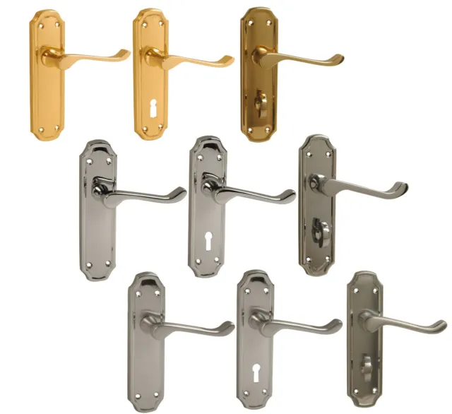 Door Handle Lever Latch or Lock Polished Brass Polished Chrome Satin Chrome York