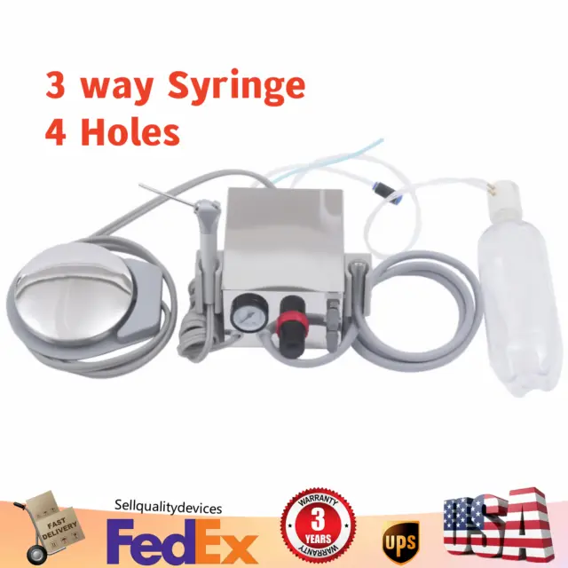 4Hole Dental Lab Turbine Unit Work Portable for Air Compressor 3 way Syringe Kit