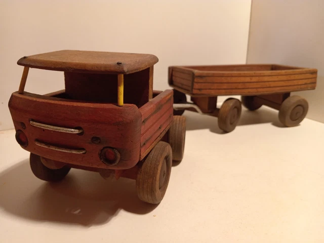 Camion Plateau En Bois Dejou Années 60 – Longueur 41 Cm – Jouet Vintage France