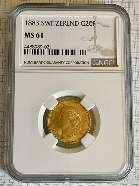 Switzerland 1883 20 Francs Gold NGC MS61 SKU# 6638