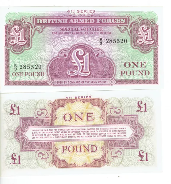 SCARCE 1962 BRITISH ARMED FORCES (BAF) UNC 1 POUND BANKNOTE - 4th Series (PM-36)