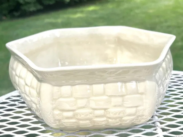 Haeger Ceramic Planter Ivory Cream Basket Weave Vintage Pottery Flower Pot