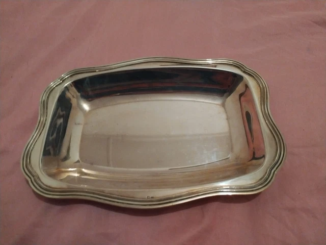 Grand Plat En Métal Argenté Poinçonné – Vintage – Avec Couvercle Et Anses